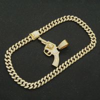 Fashion Full Diamond Gun Pendant Cuban Chain Alloy Necklace main image 5