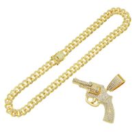 Fashion Full Diamond Gun Pendant Cuban Chain Alloy Necklace main image 6