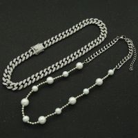 Fashion Hip Hop Metal Cuban Necklace Thick Pearl Full Diamond Alloy Necklace main image 5