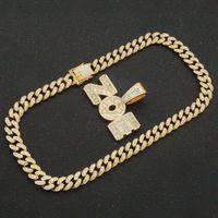 Creative Square Diamond Letter Splicing Cuban Chain Necklace main image 4
