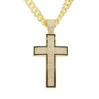 Fashion Full Diamond Cross Pendant Cuban Chain Alloy Necklace Wholesale main image 2