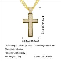 Fashion Full Diamond Cross Pendant Cuban Chain Alloy Necklace Wholesale main image 3
