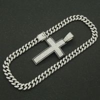 Fashion Full Diamond Cross Pendant Cuban Chain Alloy Necklace Wholesale main image 4