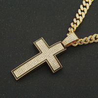 Fashion Full Diamond Cross Pendant Cuban Chain Alloy Necklace Wholesale main image 5