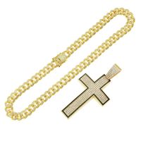 Fashion Full Diamond Cross Pendant Cuban Chain Alloy Necklace Wholesale main image 6