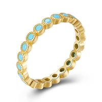 New 18k Gold-plated Blue Turquoise Zircon Copper Ring Wholesale main image 1