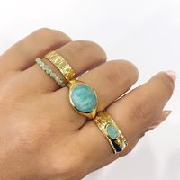 New 18k Gold-plated Blue Turquoise Zircon Copper Ring Wholesale main image 6