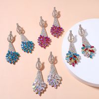 Fashion Colored Diamond Alloy Inlaid Full Diamond Flower Earrings Wedding Banquet Accessories main image 2
