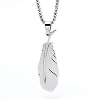 Collier Pendentif Plume Homme Titane Acier Blanc 60cm main image 6