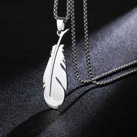 Collier Pendentif Plume Homme Titane Acier Blanc 60cm sku image 1