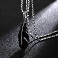 Men's Titanium Steel Black Feather Pendent Necklace 60cm main image 5