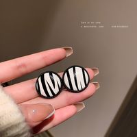 Simple Geometric Black White Contrast Color Checkered Striped Earrings main image 5