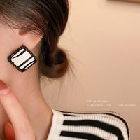 Simple Geometric Black White Contrast Color Checkered Striped Earrings main image 3
