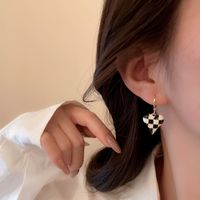 Fashion Dripping Oil Heart Black White Checkered Earrings main image 3