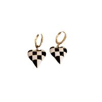 Fashion Dripping Oil Heart Black White Checkered Earrings main image 6