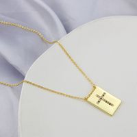 Fashion Tag Cross Pendant Gold Plated Inlaid Zirconium Square Tag Copper Necklace main image 1