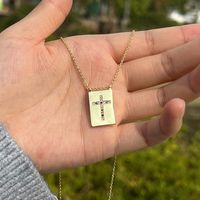 Fashion Tag Cross Pendant Gold Plated Inlaid Zirconium Square Tag Copper Necklace main image 3