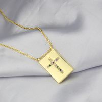 Fashion Tag Cross Pendant Gold Plated Inlaid Zirconium Square Tag Copper Necklace main image 4