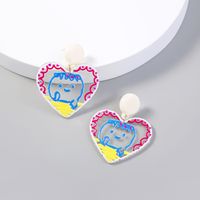 European And American Fashion Graffiti Acrylic Heart-shaped Earrings sku image 1