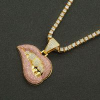 Collar Con Colgante De Diamantes De Labios Rosados Con Personalidad De Moda sku image 5