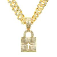 Creative Diamond Lock Shape Pendant Wide Cuban Chain Necklace sku image 3