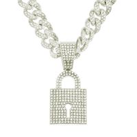 Creative Diamond Lock Shape Pendant Wide Cuban Chain Necklace sku image 4