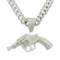 Fashion Full Diamond Gun Pendant Cuban Chain Alloy Necklace sku image 4