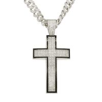 Fashion Full Diamond Cross Pendant Cuban Chain Alloy Necklace Wholesale sku image 4