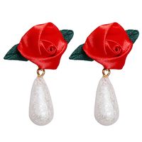 Retro Fashion Simple Rose Water Drop Pearl Earrings sku image 1