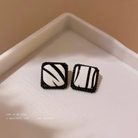 Simple Geometric Black White Contrast Color Checkered Striped Earrings sku image 2