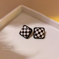 Simple Geometric Black White Contrast Color Checkered Striped Earrings sku image 1