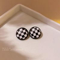 Simple Geometric Black White Contrast Color Checkered Striped Earrings sku image 4