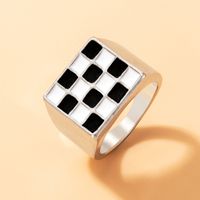 Simple Ring Black And White Checkerboard Two-piece Heart Geometric Ring Set sku image 1