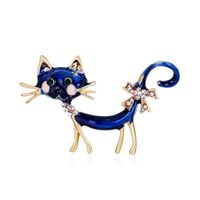 New Cat Personality Brooch Blue Dripping Rhinestones Cute Animal Brooch Wholesale sku image 1