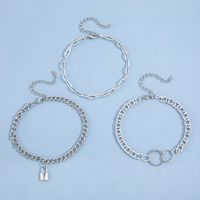 New Personality Trend Lock Pendant Double Circle Chain Anklet Combination Three-piece Set sku image 1