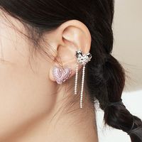 Retro Heart Pink Zirconium Ear Bone Clip Necklace Wholesale main image 1