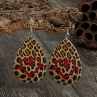 New Water Drop Shaped Double-sided Leopard Print Leather Earrings Wholesale main image 1