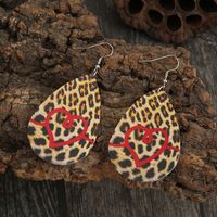 New Water Drop Shaped Double-sided Leopard Print Leather Earrings Wholesale main image 3