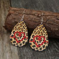 New Water Drop Shaped Double-sided Leopard Print Leather Earrings Wholesale main image 4
