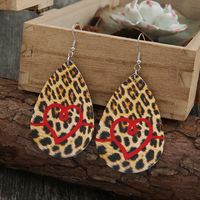 New Water Drop Shaped Double-sided Leopard Print Leather Earrings Wholesale main image 5