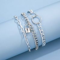 New Personality Trend Lock Pendant Double Circle Chain Anklet Combination Three-piece Set main image 2