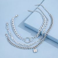 New Personality Trend Lock Pendant Double Circle Chain Anklet Combination Three-piece Set main image 4