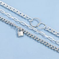 New Personality Trend Lock Pendant Double Circle Chain Anklet Combination Three-piece Set main image 5