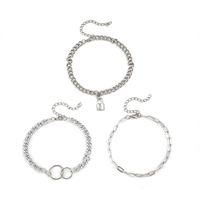 New Personality Trend Lock Pendant Double Circle Chain Anklet Combination Three-piece Set main image 6