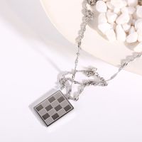 Exclusive For Cross-border Retro Square Chessboard Plaid Necklace Stainless Steel Gold-plated Chain Ins Internet Celebrity Necklace For Women sku image 1