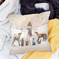 Funda De Almohada Con Estampado De Lino Con Paisaje De Animales Y Nieve main image 10