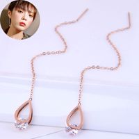 Korean Version Of Fashion Simple Titanium Steel Earrings Water Drop Zircon Personality Long Earrings main image 3