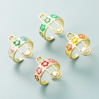 Fashion Brooch Flower Dripping Oil Copper Gold-plated Micro-inlaid Zircon Ring main image 3