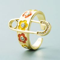 Fashion Brooch Flower Dripping Oil Copper Gold-plated Micro-inlaid Zircon Ring main image 4