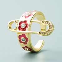 Fashion Brooch Flower Dripping Oil Copper Gold-plated Micro-inlaid Zircon Ring main image 5